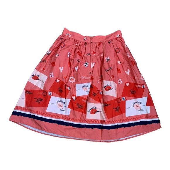 modcloth womens small postcard love skirt red teacher kawaii pink valentines - Picture 3 of 10